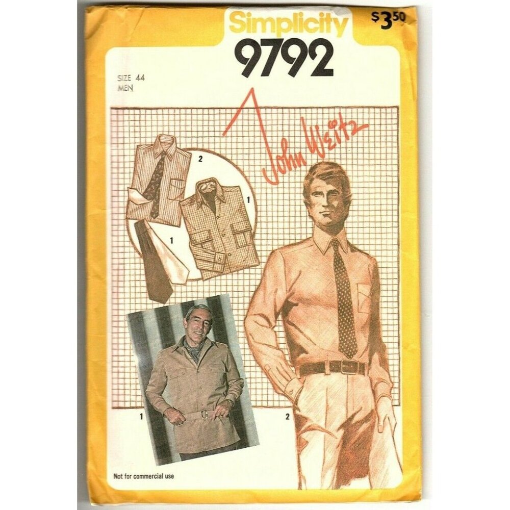 Simplicity 9792 Mens 44 Shirt, Jacket, Ascot and Tie Vintage Sewing Pattern